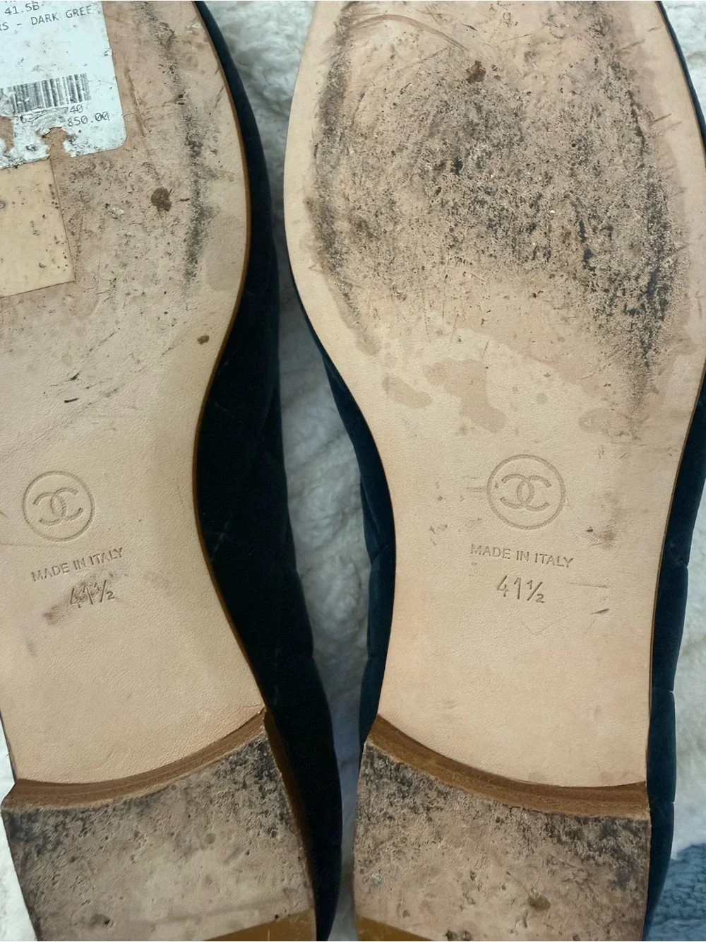 CHANEL Velvet Loafers with Crystal CC Logo in Navy Blue